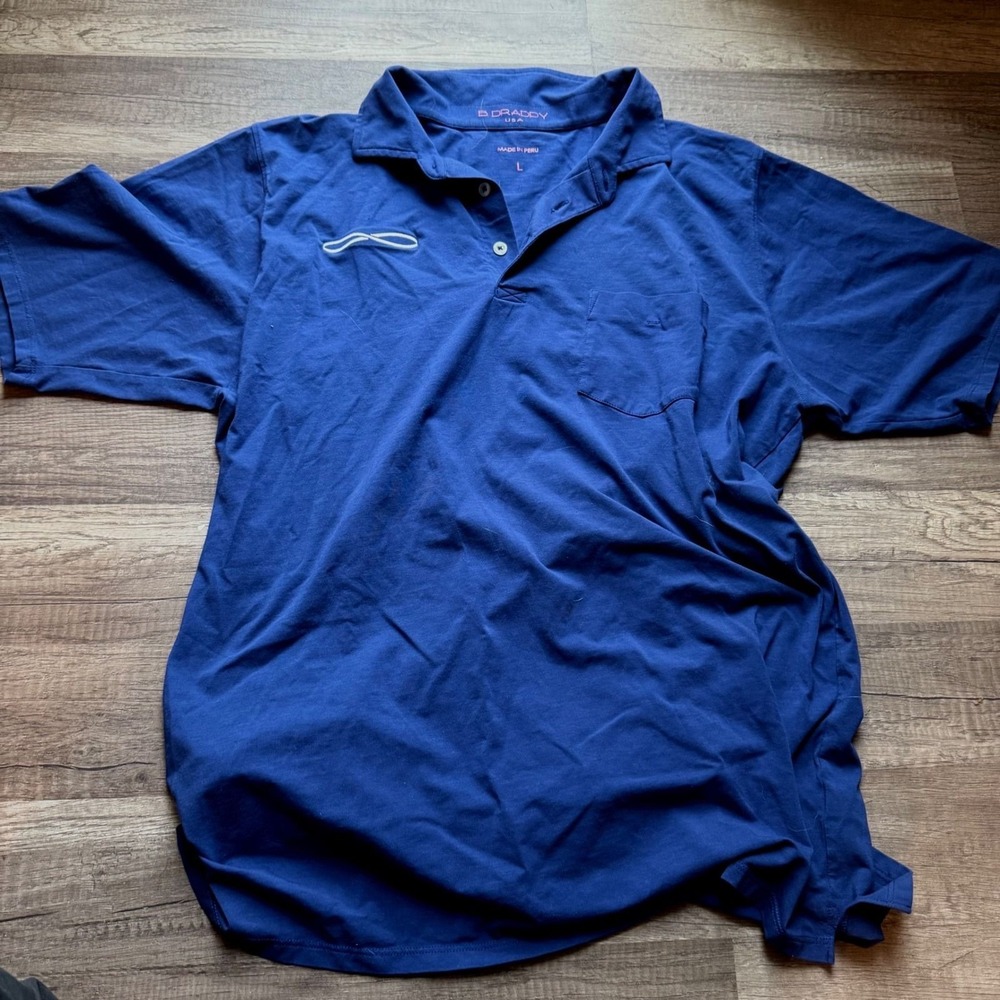 B. Draddy USA Mens Large Navy Blue Short Sleeve Pocket Polo Shirt Made in Peru